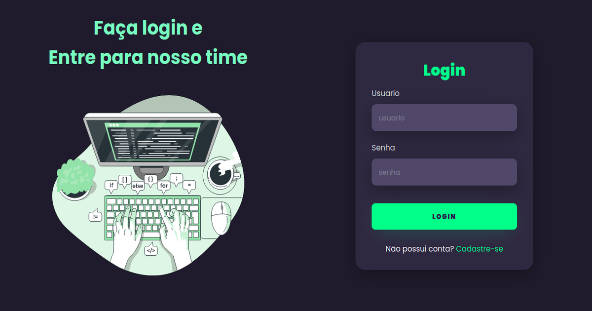 Imagem do projeto teal de login